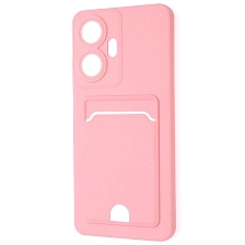 Чехол накладка BUTTON для Realme C55, защита камеры, силикон, отдел для карт, цвет розовый