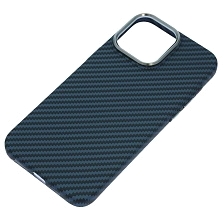 Чехол накладка MOSBROS с поддержкой MagSafe для APPLE iPhone 15 Pro Max (6.7"), пластик, карбон, цвет темно синий