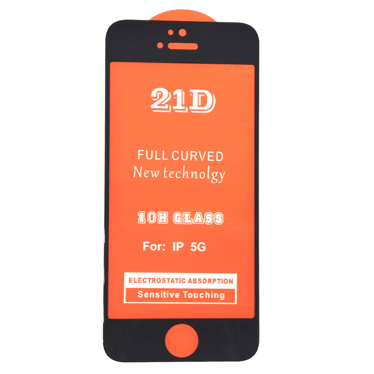 Защитное стекло "21D" FULL GLUE для APPLE iPhone 5, 5G, 5S, SE, цвет окантовки черный.