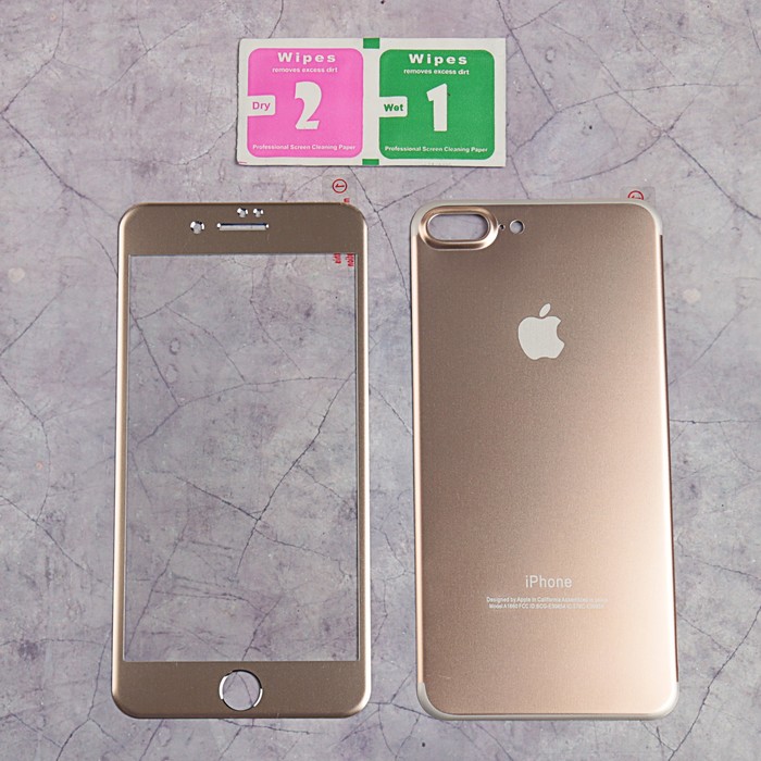 Защитное стекло iPhone 7/8 алюминиевое золото, переднее + заднее.