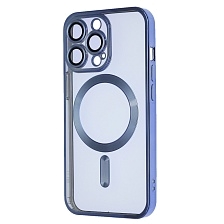 Чехол накладка FASHION CASE с поддержкой MagSafe для APPLE iPhone 13 Pro, силикон, защита камеры, цвет окантовки синий