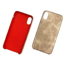 Чехол накладка для APPLE iPhone X, XS, силикон, имитация кожи, цвет золотистый.