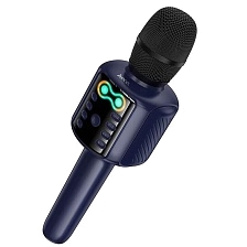 Колонка портативная, караоке-микрофон HOCO L24 Shine, Bluetooth, AUX, Micro SD, USB Disk, RGB подсветка, цвет темно синий