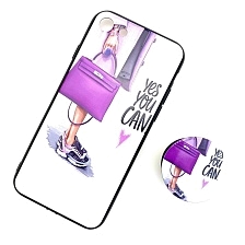 Чехол накладка для APPLE iPhone 7, 8, силикон, с поп сокетом, рисунок Девушка с фиолетовой сумкой.