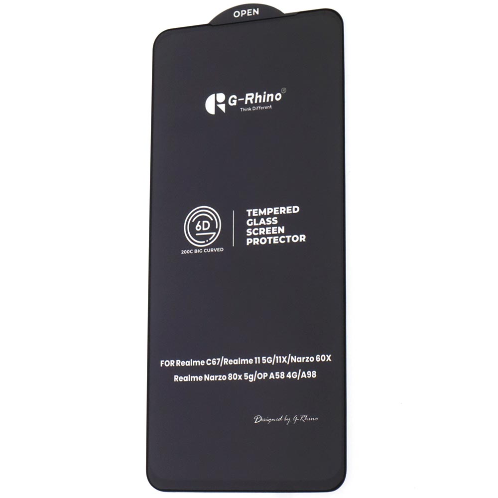 Защитное стекло 6D G-Rhino для Realme C55, Realme C67, Realme 11 5G, Realme C75, цвет окантовки черный (Тип 1)