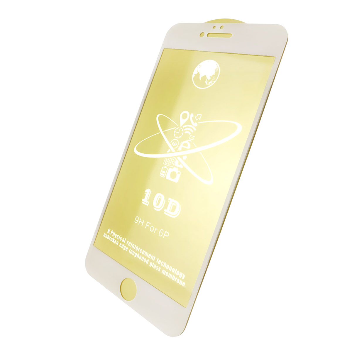 Защитное стекло 10D для APPLE iPhone 6 Plus, iPhone 6G Plus, iPhone 6S Plus, цвет канта белый.