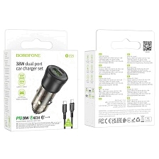 АЗУ (Автомобильное зарядное устройство) BOROFONE BZ25 Journey с кабелем USB Type C на USB Type C, PD20W, QC3.0 18W, 1 USB Type C, 1 USB, длина 1 метр, цвет черный