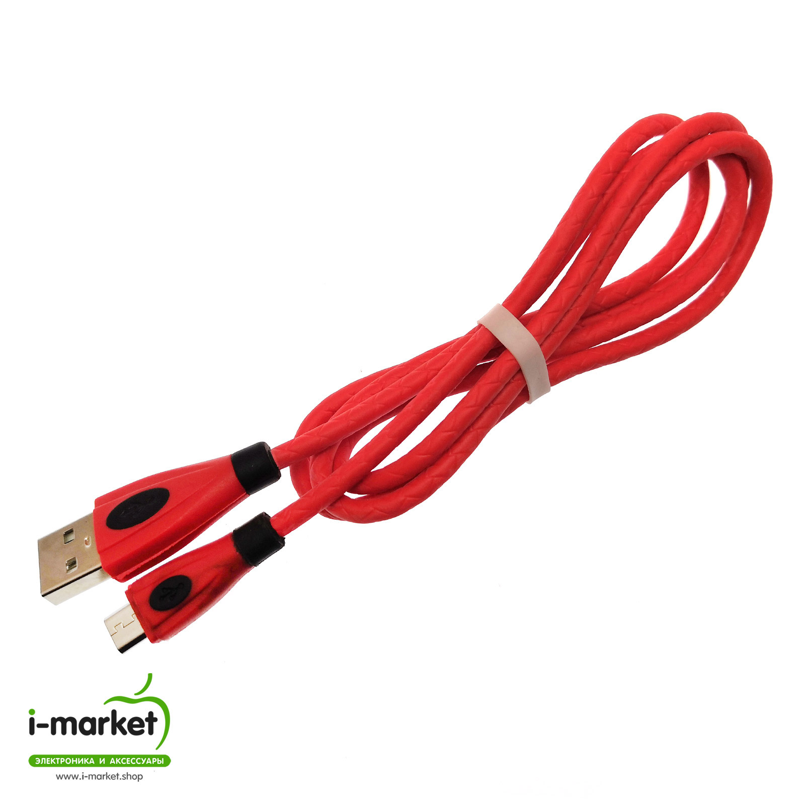 USB Дата кабель Micro USB, силиконовый, текстурированная оплетка, длина 1 метр, цвет красный BLK.