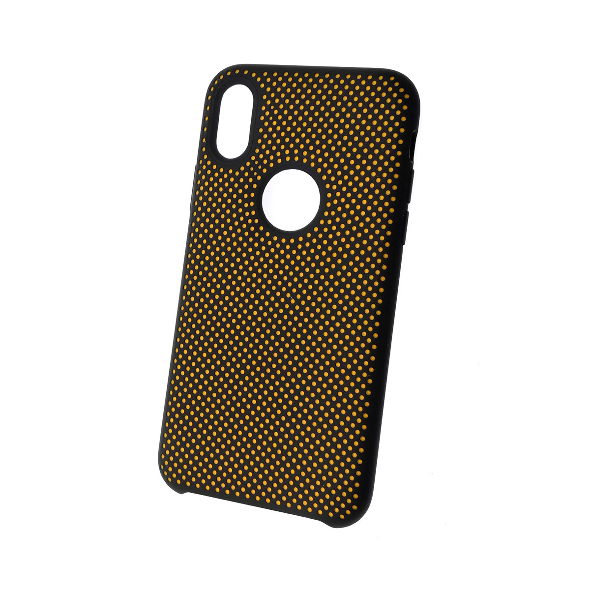 Чехол накладка для APPLE iPhone XS, силикон, пластик, цвет черный c желтым.