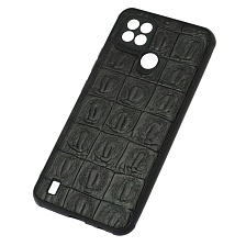 Чехол накладка для Realme C21, силикон, текстура кожи крокодила, цвет черный