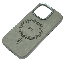 Чехол накладка Modern Stylish с поддержкой MagSafe для APPLE iPhone 16 Pro, защита камеры, подставка, экокожа, бархат, цвет серый