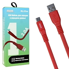 USB Дата кабель MRM RL55m Micro USB, силикон, плоский, длина 1 метр, 3.0 A, цвет красный