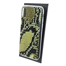 Чехол накладка для APPLE iPhone X, iPhone XS, силикон, глянцевый, рисунок Черная кожа ящерицы