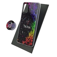 Чехол накладка для SAMSUNG Galaxy A41 (SM-A415), силикон, фактурный глянец, с поп сокетом, рисунок Tik Tok