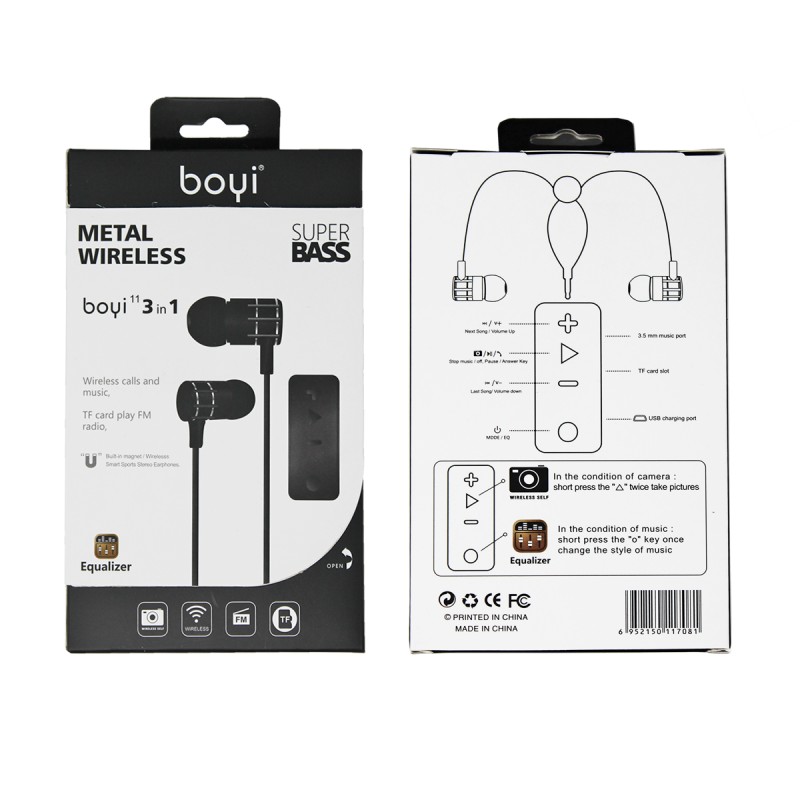 Гарнитура (наушники с микрофоном) беспроводная, BOYI 3 in 1 Super Bass Bluetooth Boyi 11, цвет красный.