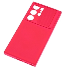 Чехол накладка для SAMSUNG Galaxy S23 Ultra, силикон, бархат, со шторкой для защиты задней камеры, цвет фуксия