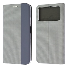 Чехол книжка MESH для XIAOMI POCO X4 Pro 5G, текстиль, силикон, бархат, визитница, цвет серый