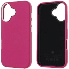 Чехол накладка для APPLE iPhone 16 (6.1"), силикон, пластик, текстура кожи, бархат, цвет фуксия