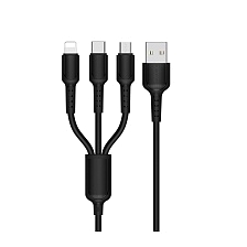 Кабель BOROFONE BX16 Easy Micro USB, Lightning 8 pin, USB Type C, 2.4A, длина 1 метр, силикон, цвет черный