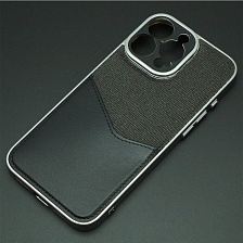 Чехол накладка PROTECTION SHELL для APPLE iPhone 16 Pro Max (6.9"), защита камеры, подставка, отдел для карт, металл, ткань, цвет серебристо черный