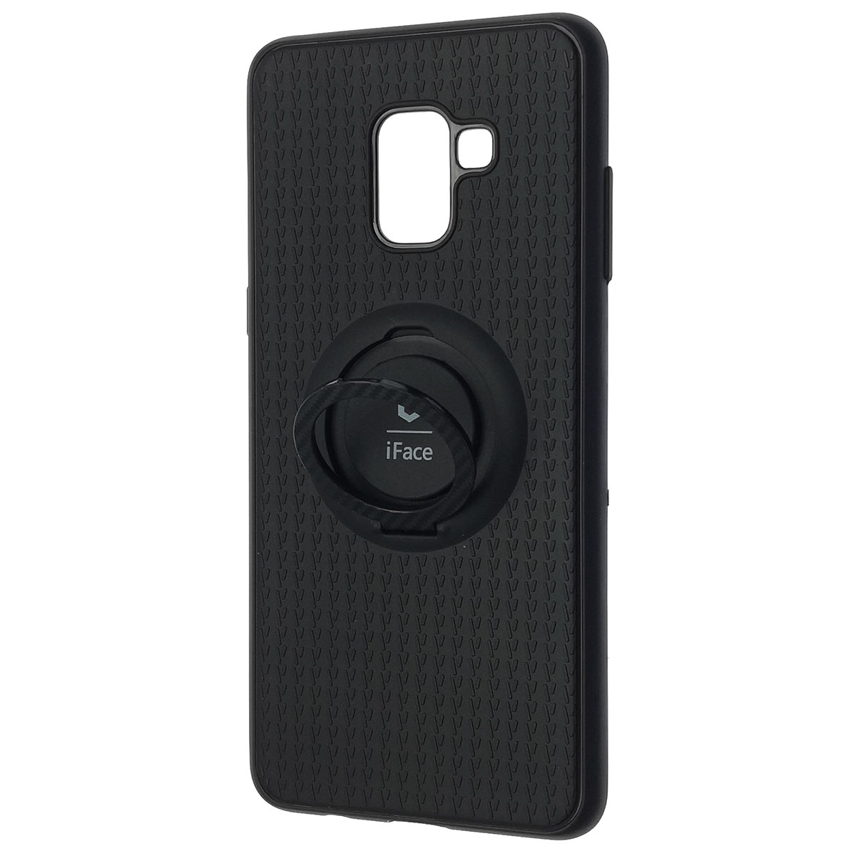 Чехол накладка iFace для SAMSUNG Galaxy A8 Plus (SM-A730), силикон, кольцо держатель, цвет черный.