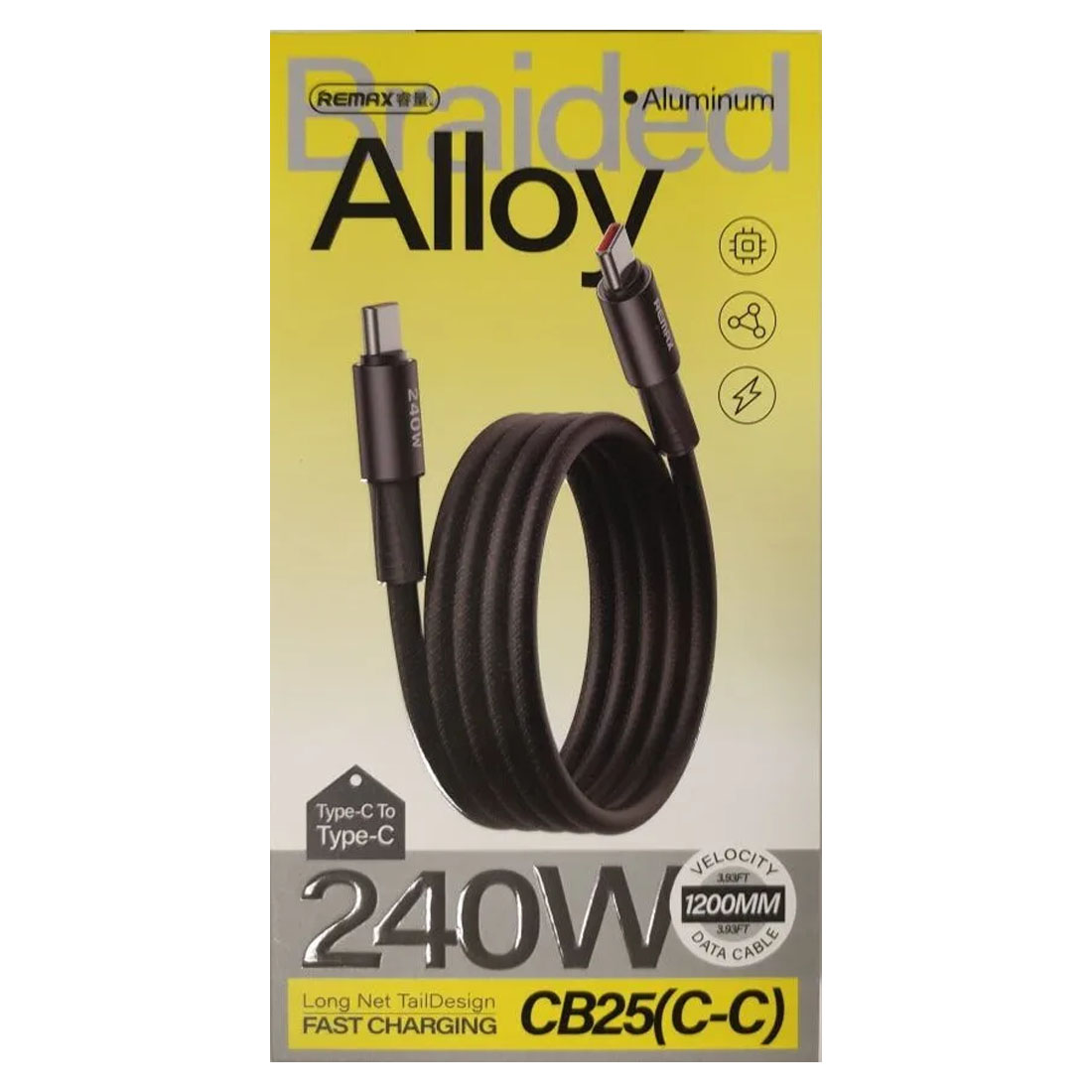Кабель REMAX CB25 USB Type C на USB Type C, 240W, 5A, длина 1.2 метра, цвет черный