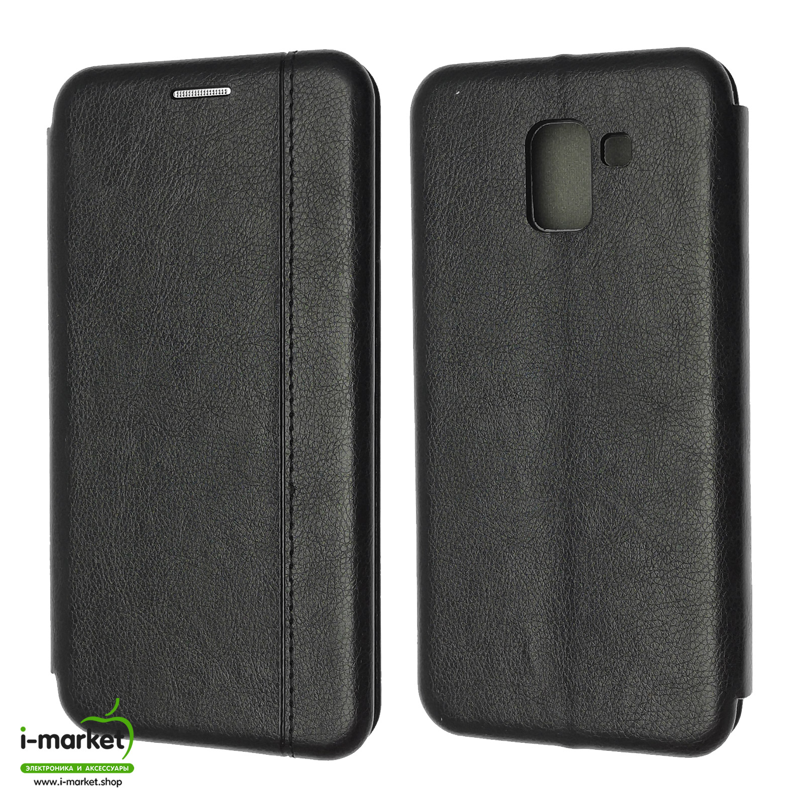 Чехол книжка для SAMSUNG Galaxy J6 2018 (SM-J600), экокожа, визитница, цвет черный