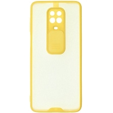 Чехол накладка LIFE TIME для XIAOMI Redmi Note 9 Pro, Redmi Note 9S, силикон, пластик, матовый, со шторкой для защиты задней камеры, цвет окантовки желтый