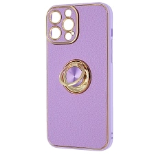 Чехол накладка для APPLE iPhone 13 Pro Max (6.7"), силикон, пластик, экокожа, металл, кольцо держатель, защита камеры, цвет сиреневый