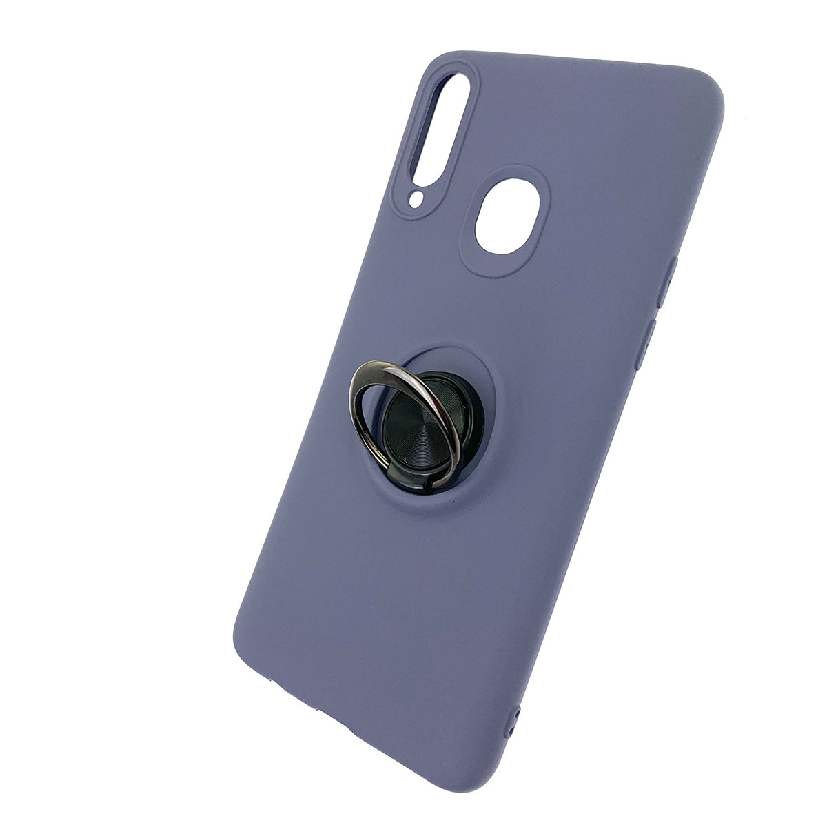 Чехол накладка для SAMSUNG Galaxy A20s (SM-A207), силикон, кольцо держатель, спиннер, цвет темно фиолетовый.