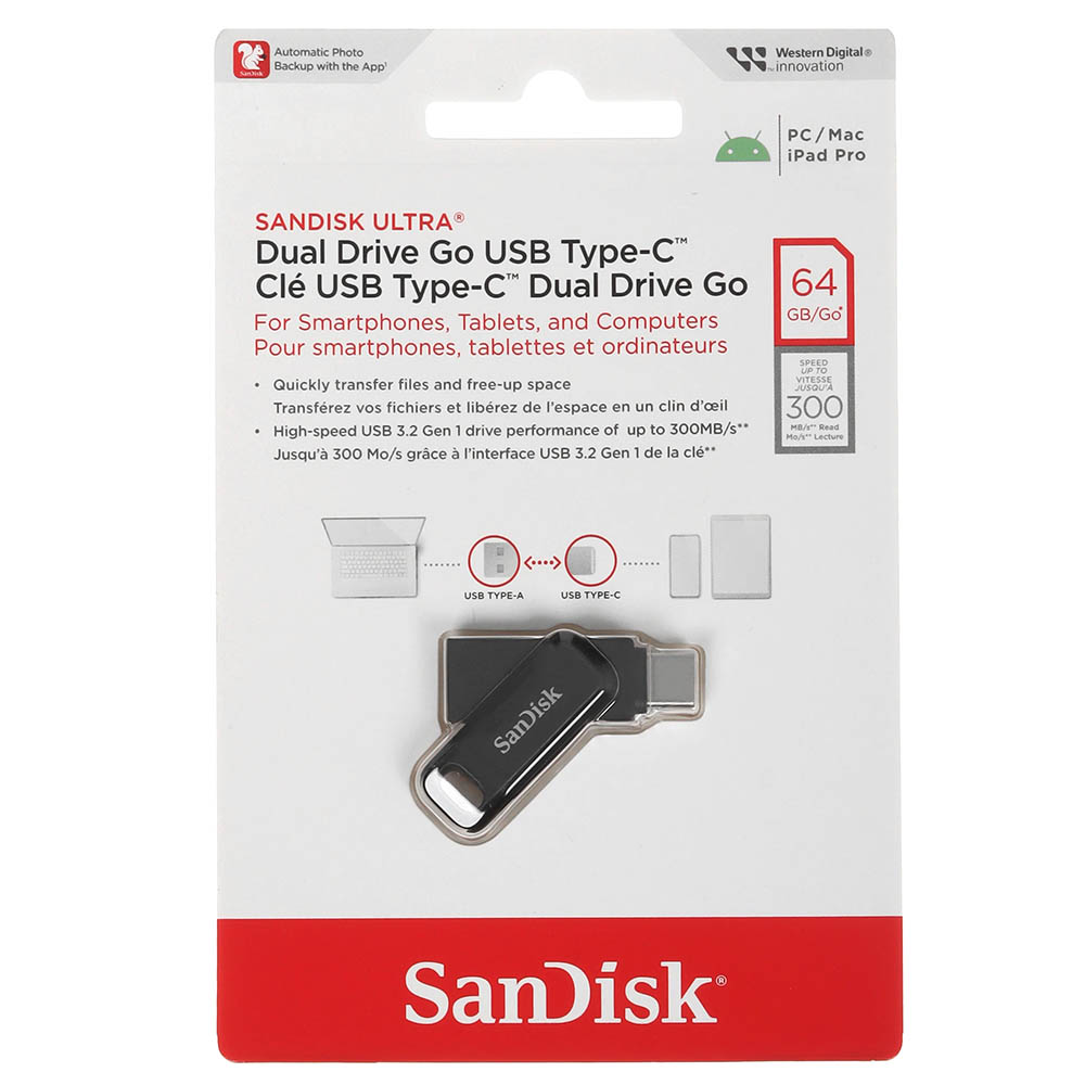 Флешка SanDisk Ultra Dual Drive 64GB, USB 3.1, USB Type-C, цвет черный Флешка SanDisk Ultra Dual Drive 64GB, USB 3.1, USB Type-C, цвет черный