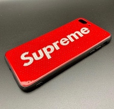 Чехол накладка для APPLE iPhone 7, 8 Plus, силикон, блестки, рисунок Supreme.