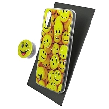 Чехол накладка для SAMSUNG Galaxy A01 (SM-A015F), силикон, фактурный глянец, с поп сокетом, рисунок Smile