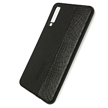 Чехол накладка для SAMSUNG Galaxy A7 2018 (SM-A750), силикон, под кожу, цвет черный. Чехол накладка для SAMSUNG Galaxy A7 2018 (SM-A750), силикон, под кожу, цвет черный.