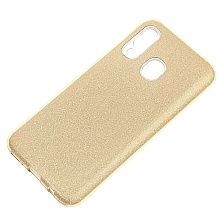 Чехол накладка для SAMSUNG Galaxy A40 (SM-A405), силикон, блестки, цвет золотистый.
