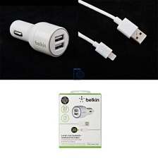 АЗУ "Belkin" 4,2A с двумя USB выходами + USB кабель Apple 8 pin (F8j071bt04-wht) (белый/коробка).