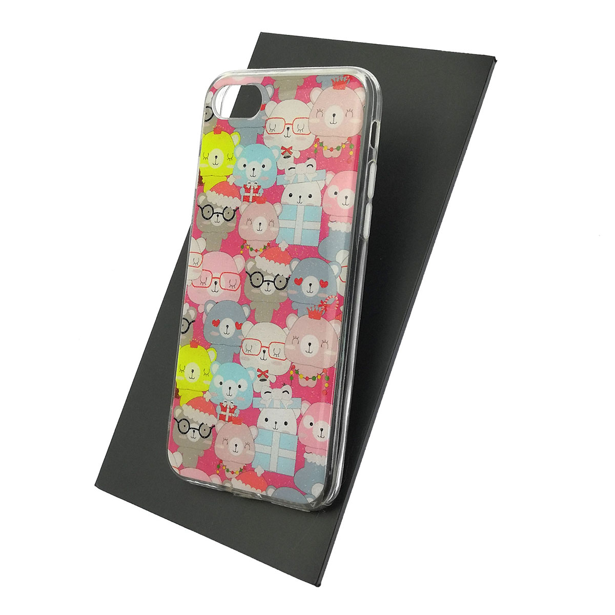 Чехол накладка для APPLE iPhone 7, iPhone 8, iPhone SE 2020, силикон, блестки, рисунок Разноцветные Мишки