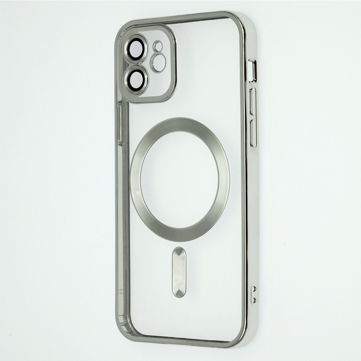 Чехол накладка FASHION CASE с поддержкой MagSafe для APPLE iPhone 12, силикон, защита камеры, цвет окантовки серебристый