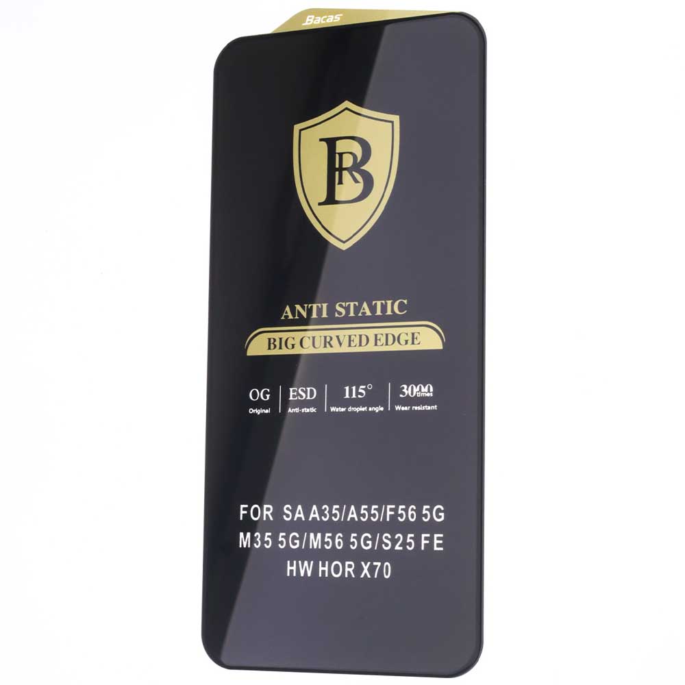 Защитное антистатическое стекло BACAS OG ESD QC F000 4/15 для SAMSUNG Galaxy S25 FE, цвет окантовки черный