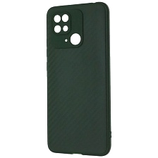 Чехол накладка для XIAOMI Redmi 10C, POCO C40, силикон, карбон, цвет темно зеленый