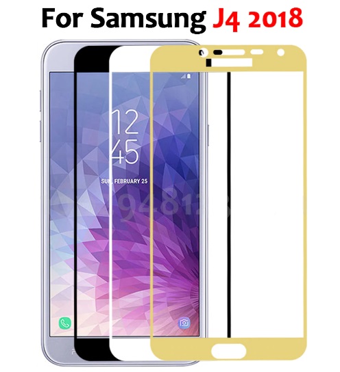 Защитное стекло "5D" GLASS FULL GLUE для SAMSUNG Galaxy J4 2018 (SM-J400), цвет канта белый.