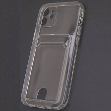 Чехол накладка CARD CASE для APPLE iPhone 12, силикон, отдел для карт, защита камеры, цвет прозрачный