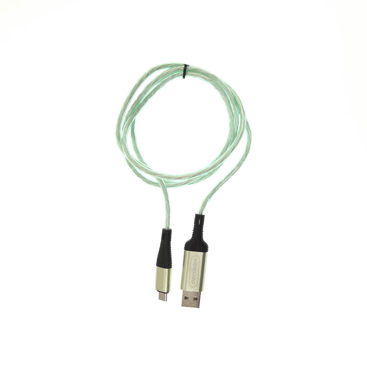 Кабель DENMEN D25V Micro USB, LED подсветка, 2.4A, длина 1 метр, цвет светло зеленый Кабель DENMEN D25V Micro USB, LED подсветка, 2.4A, длина 1 метр, цвет светло зеленый