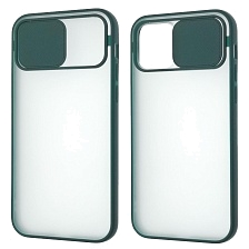 Чехол накладка для APPLE iPhone 12 (6.1"), iPhone 12 Pro (6.1"), силикон, пластик, матовый, со шторкой для защиты задней камеры, цвет окантовки темно зеленый