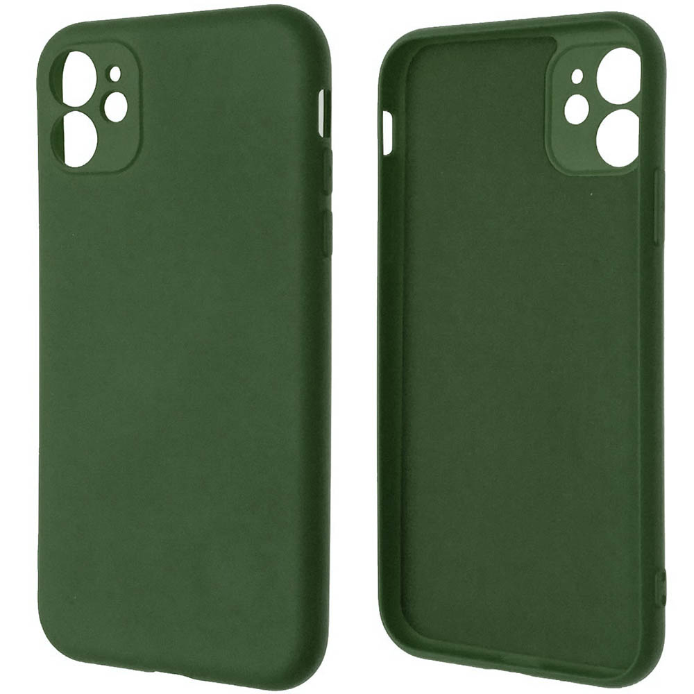 Чехол накладка NANO для APPLE iPhone 11, защита камеры, силикон, бархат, цвет темно зеленый