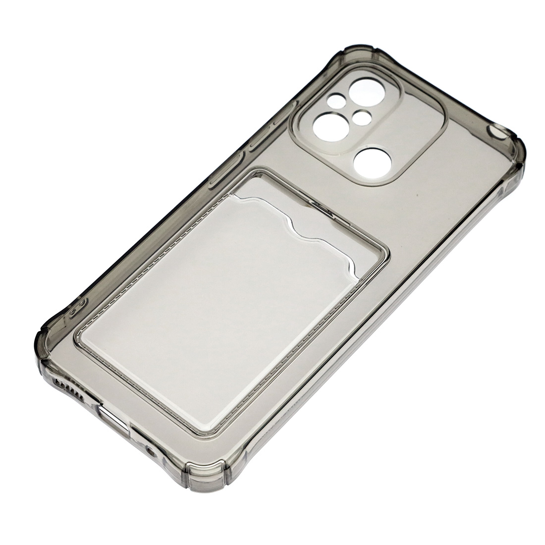 Чехол накладка CARD CASE для XIAOMI Redmi 12C, POCO C55, силикон, защита камеры, отдел для карт, цвет прозрачно черный