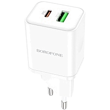 СЗУ (Сетевое зарядное устройство) BOROFONE BN7, 20W, 1 USB, QC3.0, 1 TYPE-C, PD20W, цвет белый