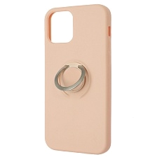 Чехол накладка RING для APPLE iPhone 12 (6.1"), iPhone 12 Pro (6.1"), силикон, кольцо держатель, цвет розовый песок