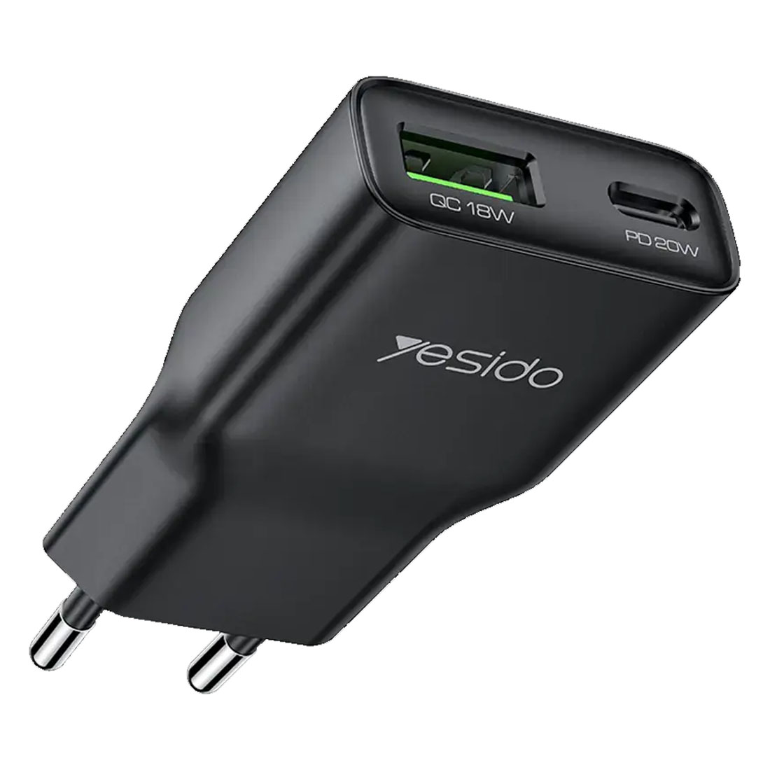 СЗУ (Сетевое зарядное устройство) YESIDO YC112, 20W, 1 USB A, 1 USB Type C, PD20W, QC3.0 18W, цвет черный