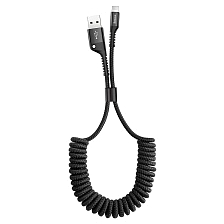 Кабель BASEUS CALSR-01 Fish eye Spring APPLE Lightning 8 pin, 2A, длина 1 метр, витой, цвет черный